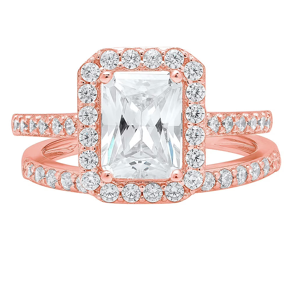 18K Rose Gold Halo Engagement Ring with Crystal Side Stones Q830448