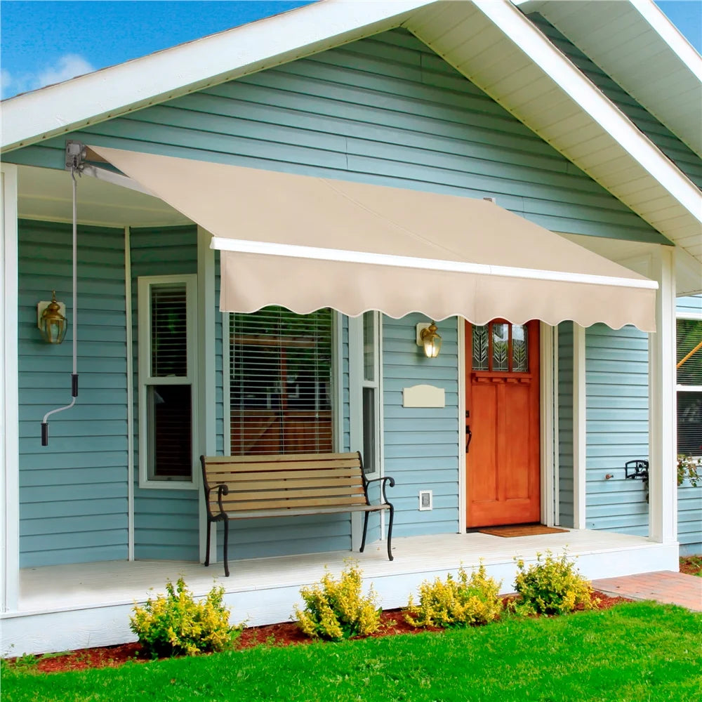 Beige Retractable Patio Sun Shade Awning with Hand Crank C832344