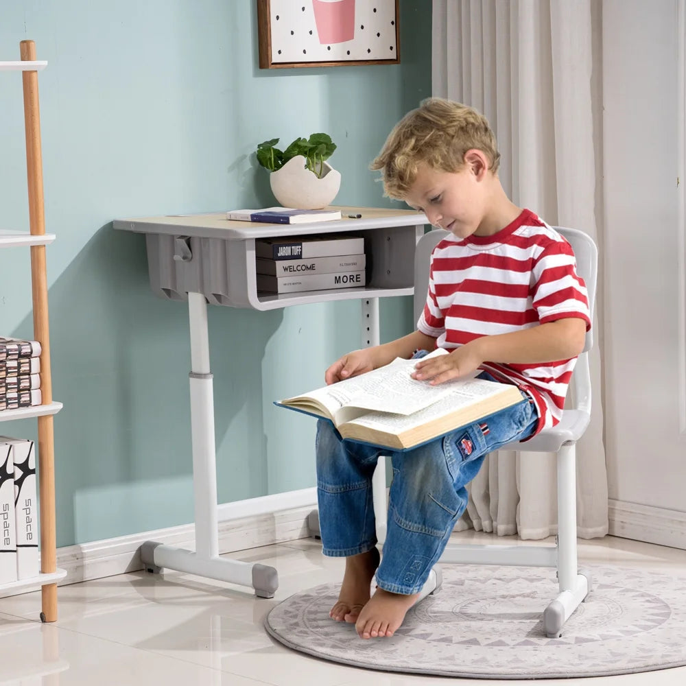 Height Adjustable Children's Desk and Chair Combo with Drawer Q315355