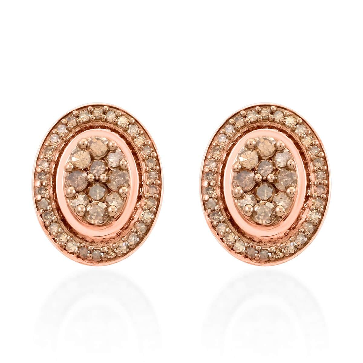 Champagne Diamond Round 925 Sterling Silver Vermeil Rose Gold Plated Cluster Stud Solitaire Earrings O64164