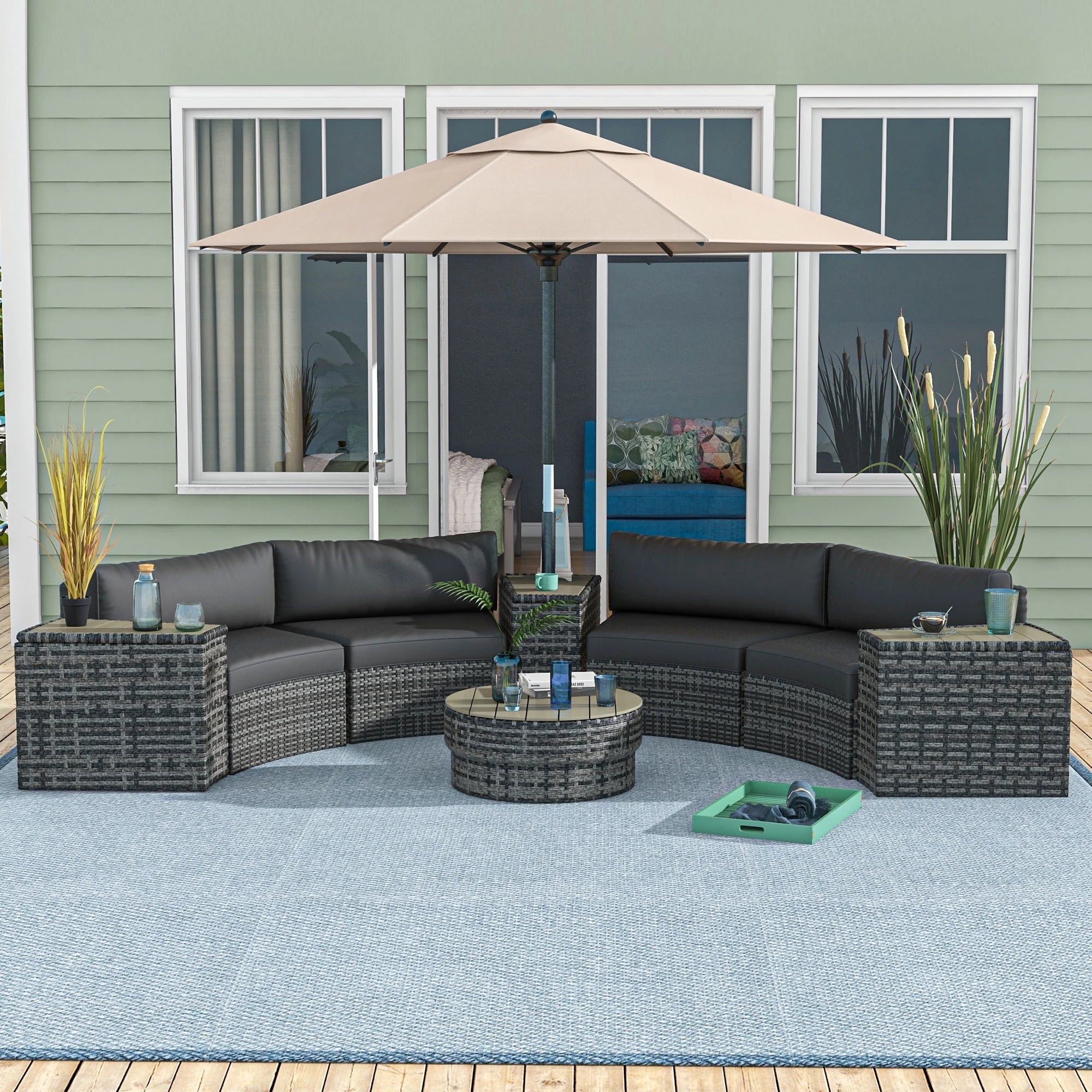 Gray 8pc Patio Furniture Set with Sofa and Chair I46892