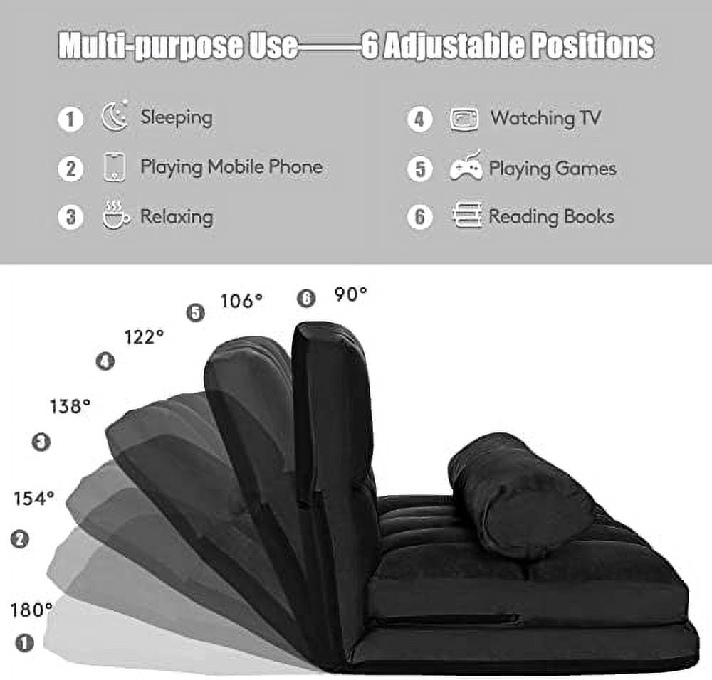 Adjustable Floor Sofa Sleeper Bed with 2 Pillows (Blue) P509080