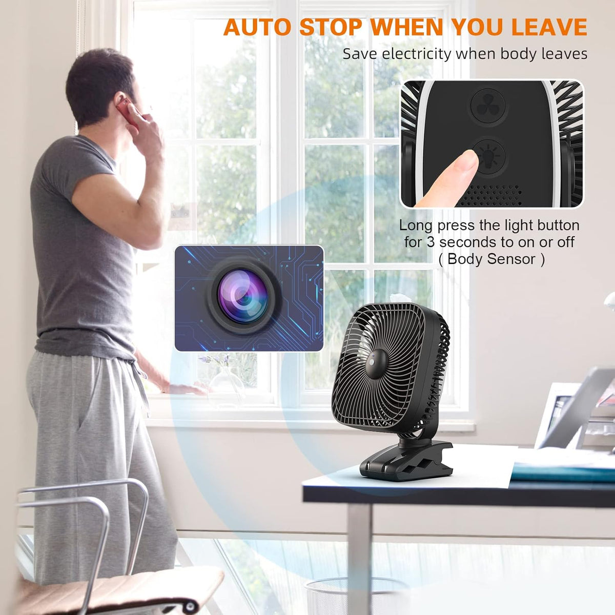 18000mAh Rechargeable 8-inch Clip on Fan with Light R287409