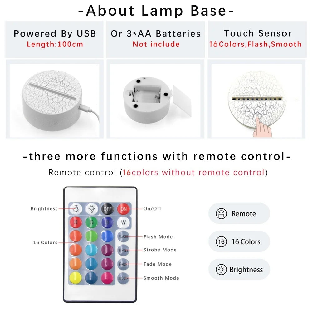 3D Illusion Night Light with Remote Control R854947