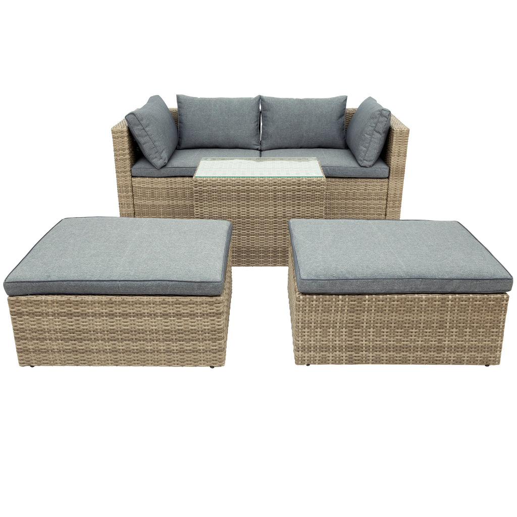 Gray Wicker Rattan Patio Sectional Sofa Set with Ottomans and Cushions S370188