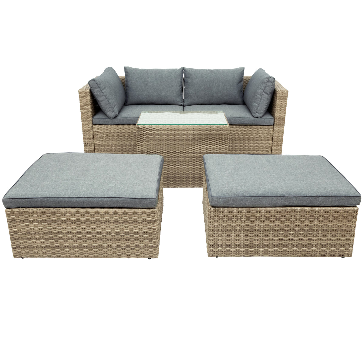 Gray Wicker Rattan Patio Sectional Sofa Set with Ottomans and Cushions S370188