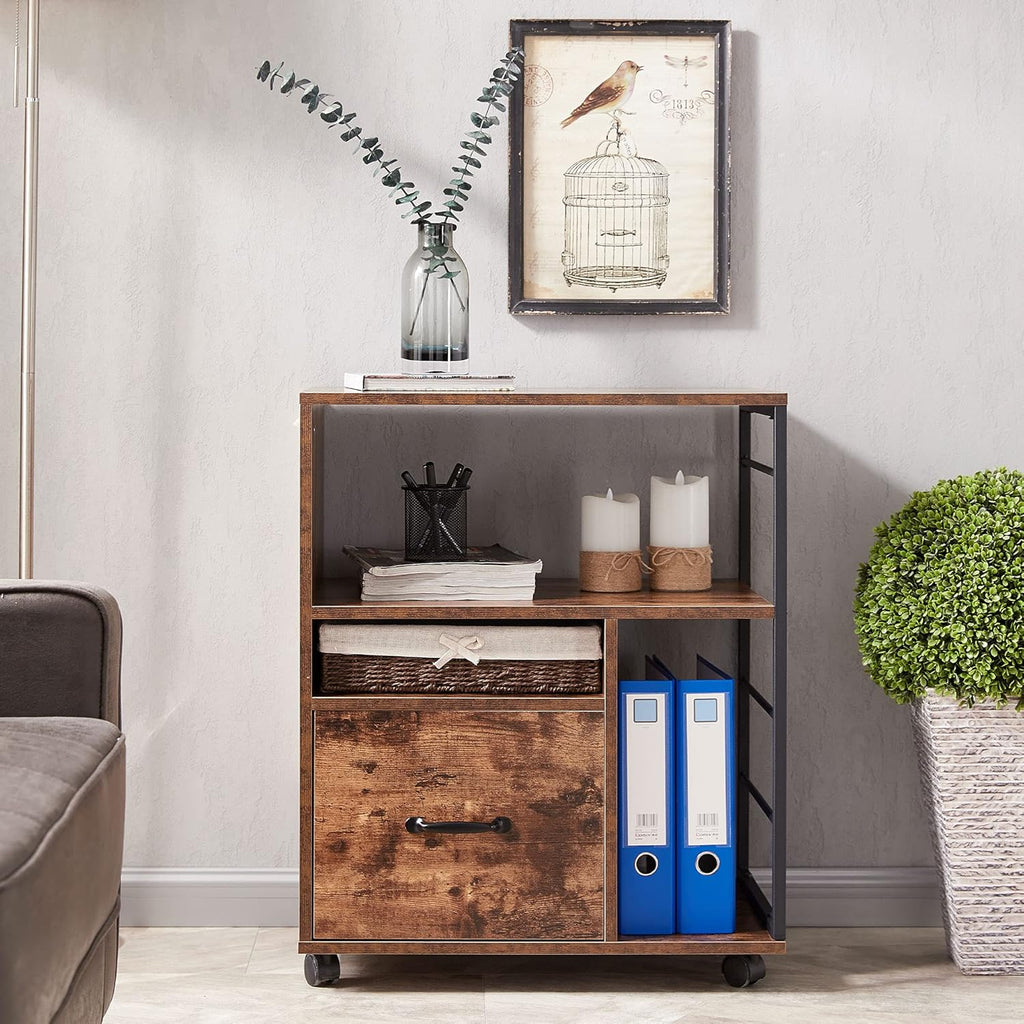 Rustic Brown File Cabinet with Drawer and Open Storage Shelves G4168