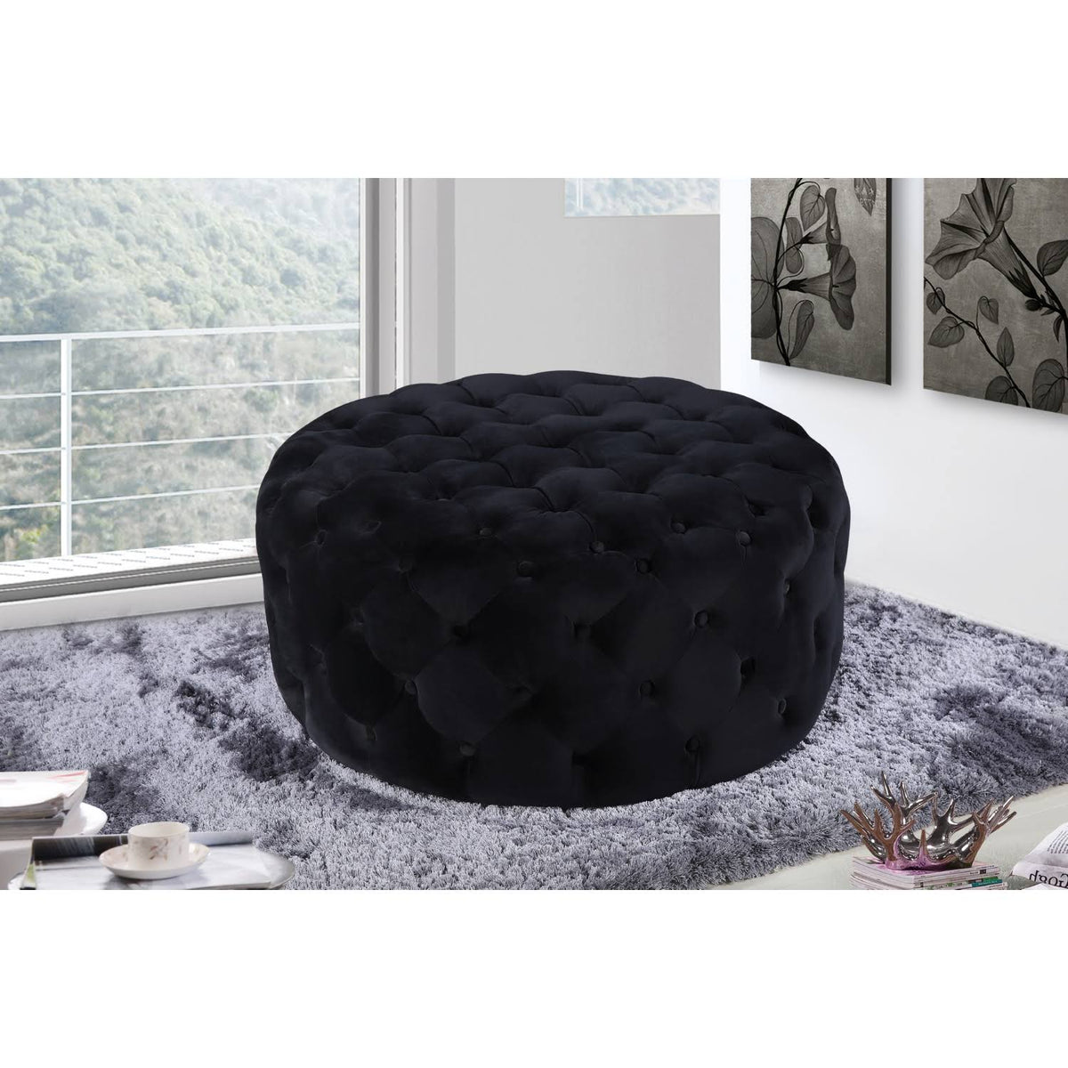 Black Velvet Ottoman/Bench D20343