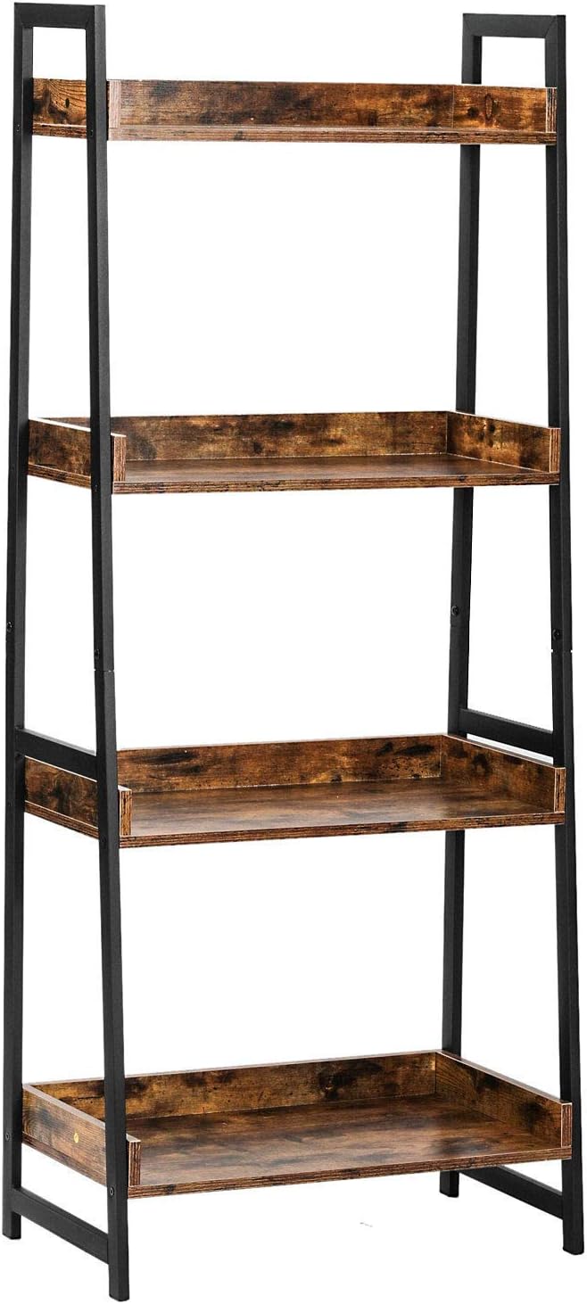 Industrial Bookshelf 4-Tier Ladder Shelf with Metal Frame S24107