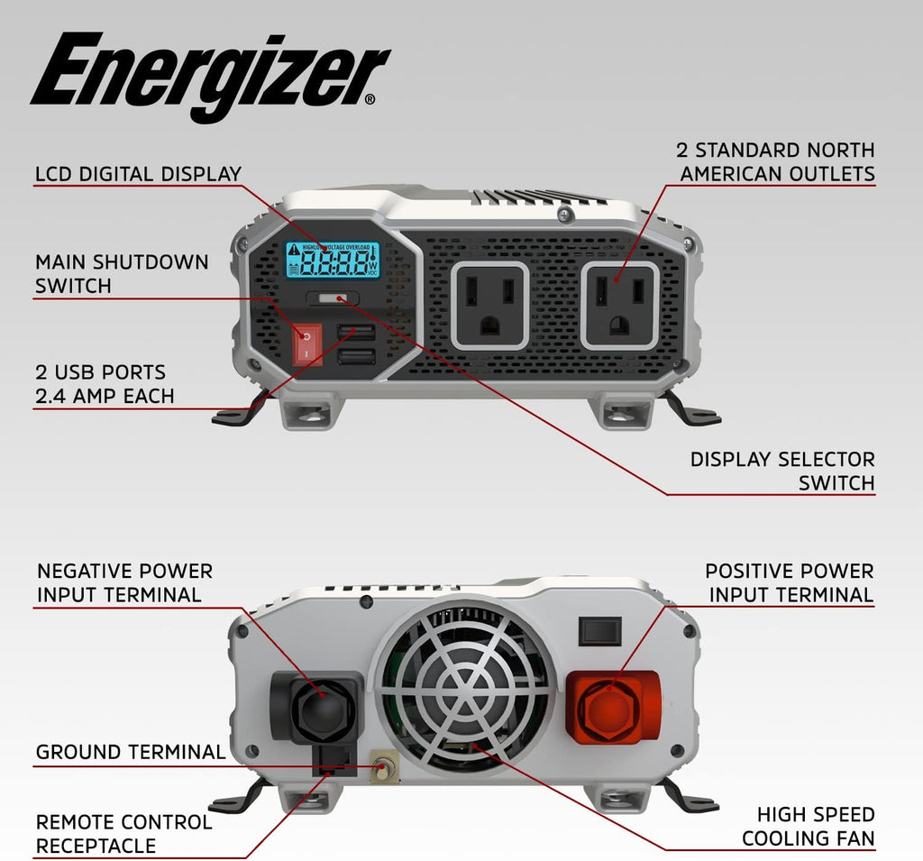 1500 Watts Modified Sine Wave Car Power Inverter, 12v to 110v, Two AC Outlets, Two USB Ports V2828
