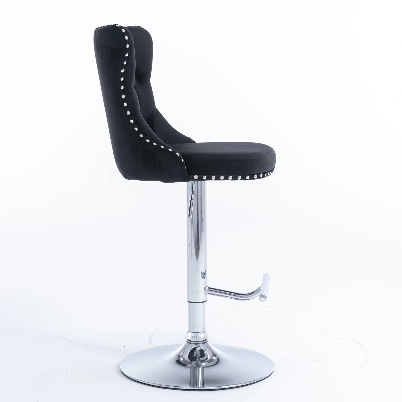 Swivel Velvet Barstools with Backs, Set of 2, Black V26831
