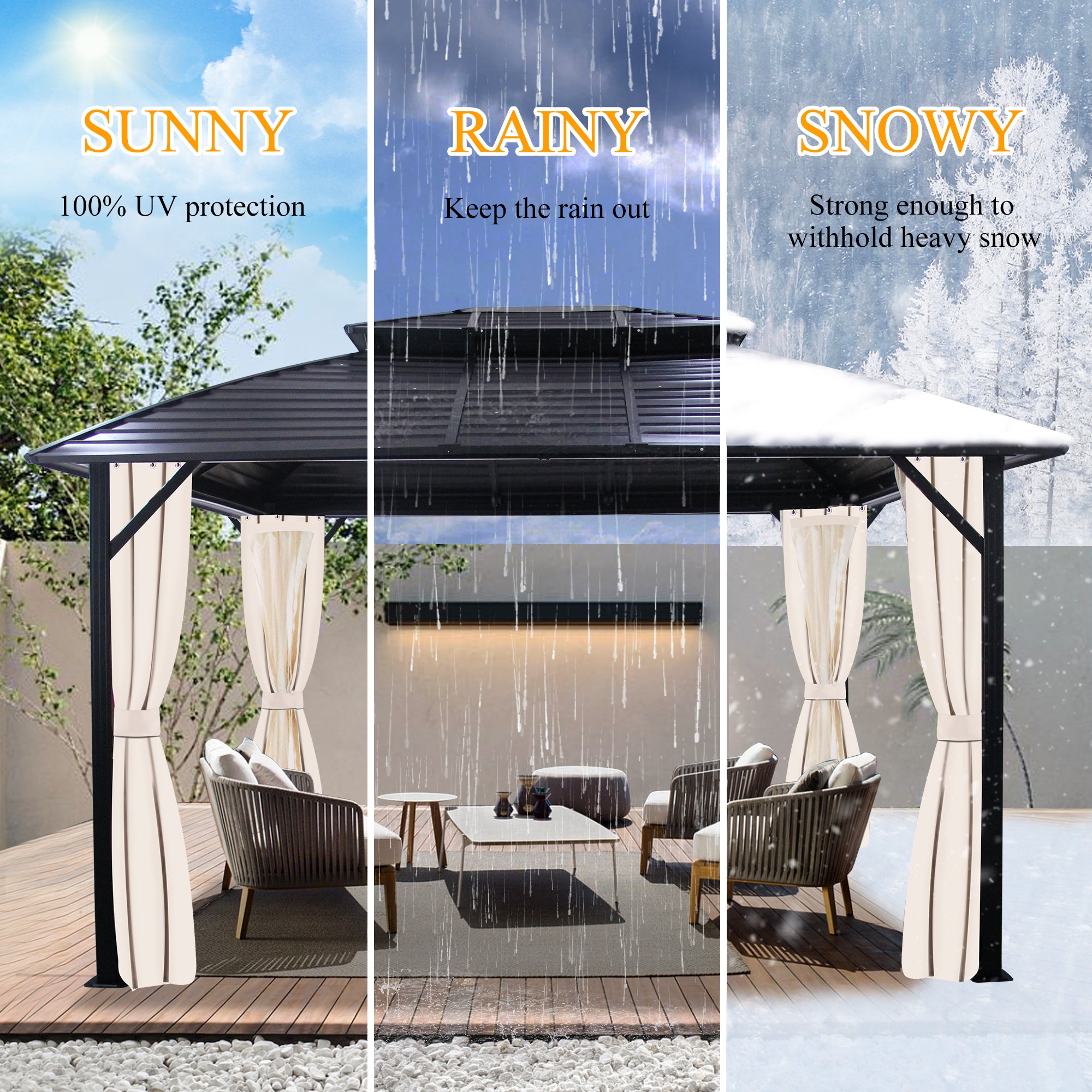 10x12FT Galvanized Steel Hardtop Gazebo with Double Roof W364630