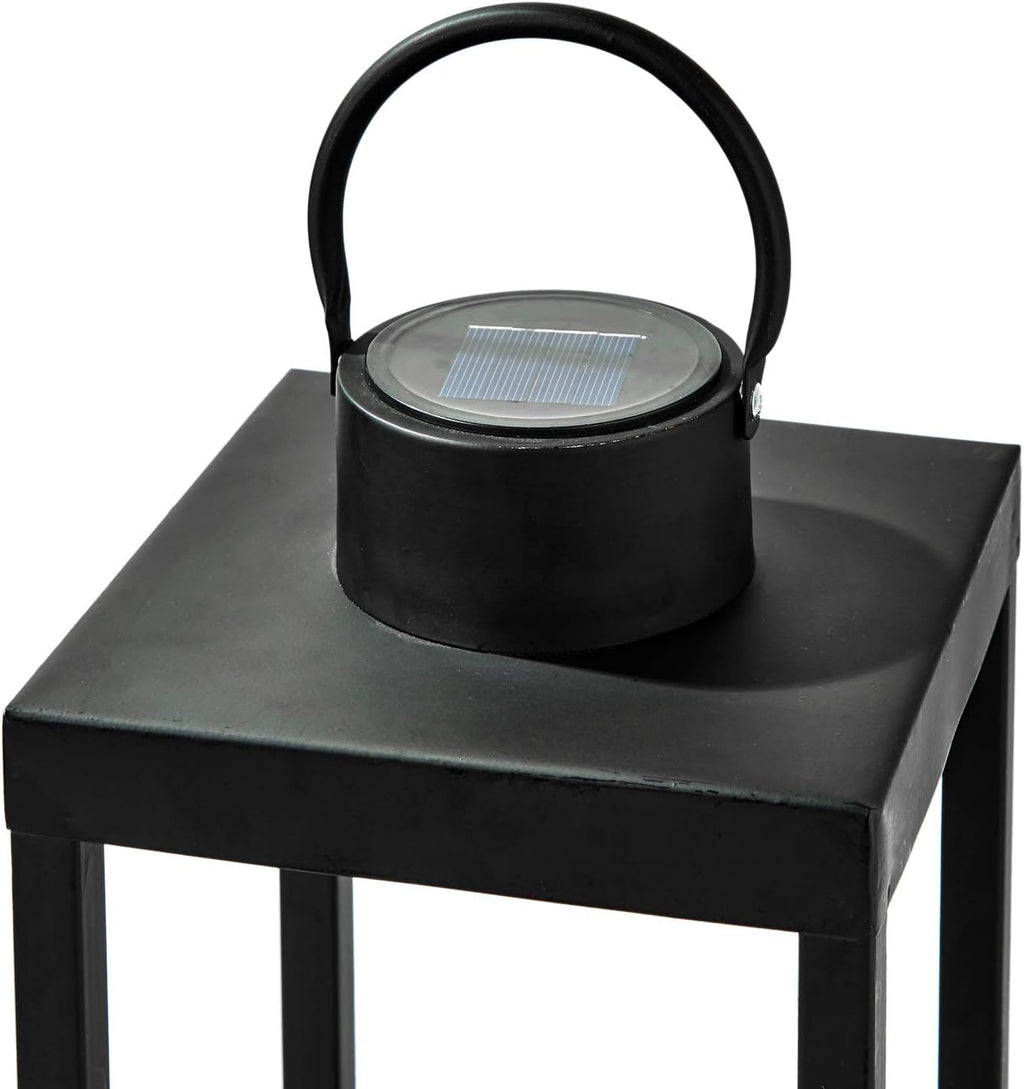 Large Outdoor Lantern with Solar Candle, 18 Inch Tall, Matte Black Metal Frame, Waterproof Flameless Pillar Candle V98774