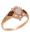 10k Rose Gold Opal Diamond Garnet Ring B4721