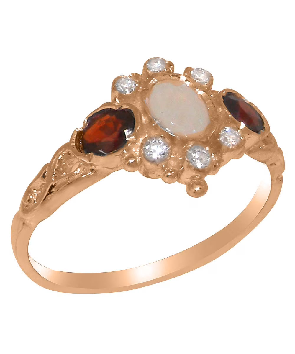 10k Rose Gold Opal Diamond Garnet Ring B4721
