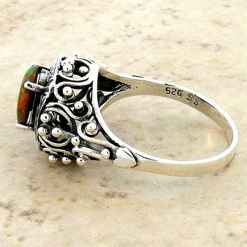 Lab Red Fire Opal Ring V65583