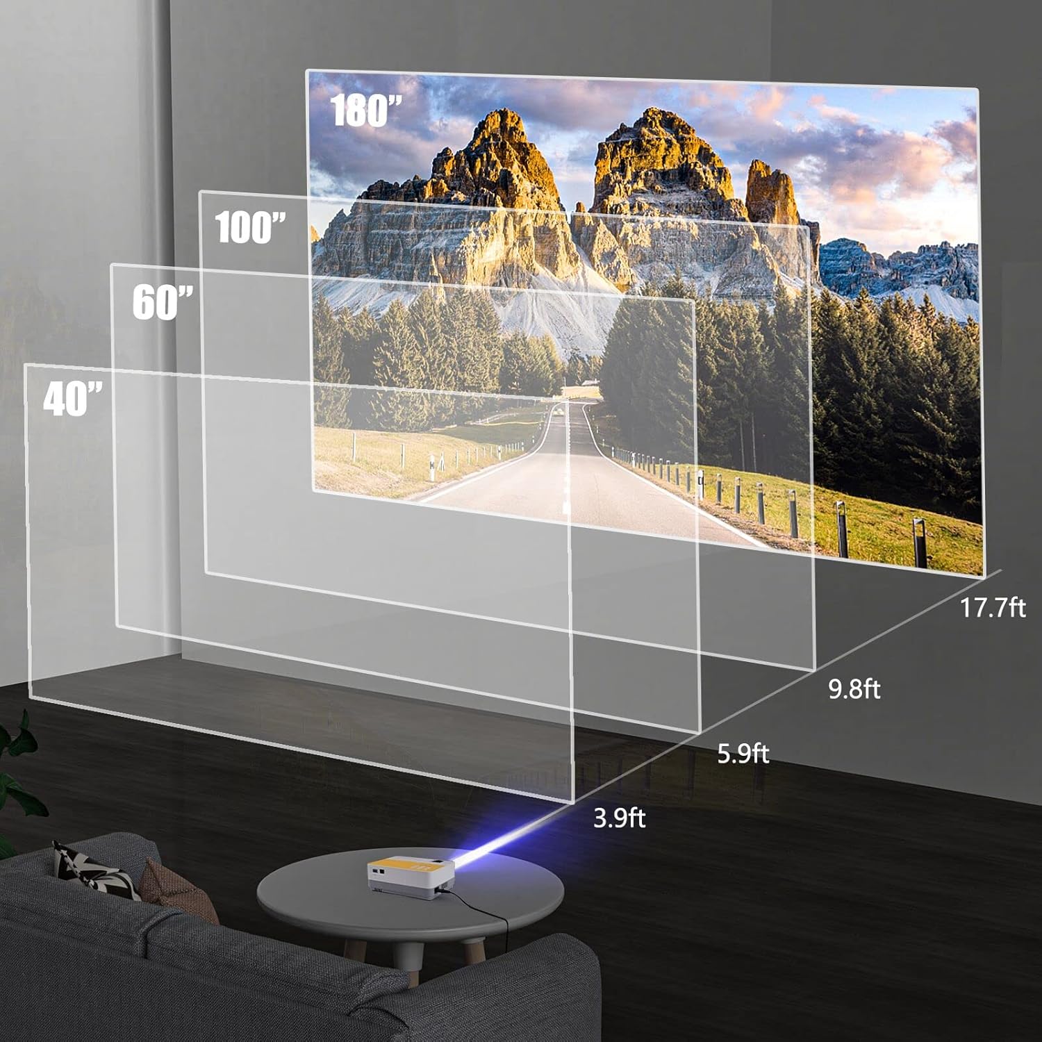 Mini Projector, 55000 Hours Full HD 1080P Supported Portable Video Projector H842299