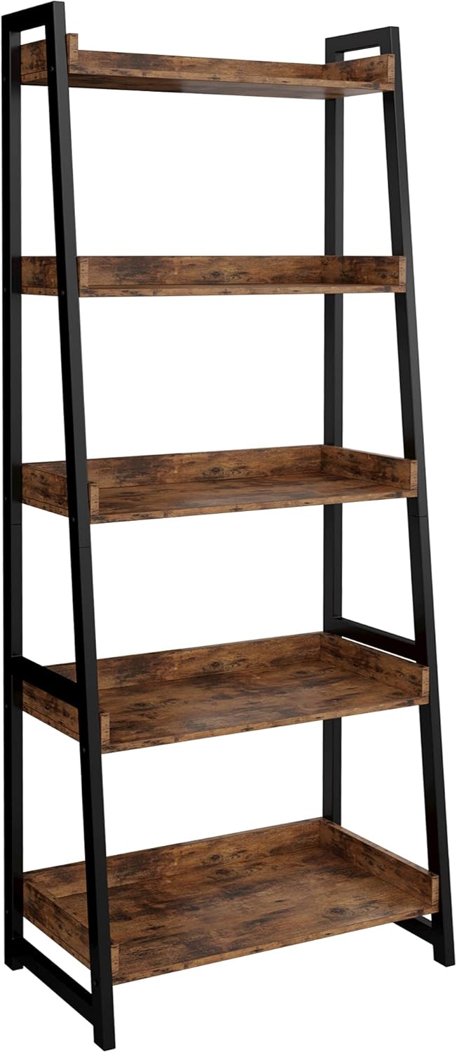 Industrial Bookshelf 4-Tier Ladder Shelf with Metal Frame S24107