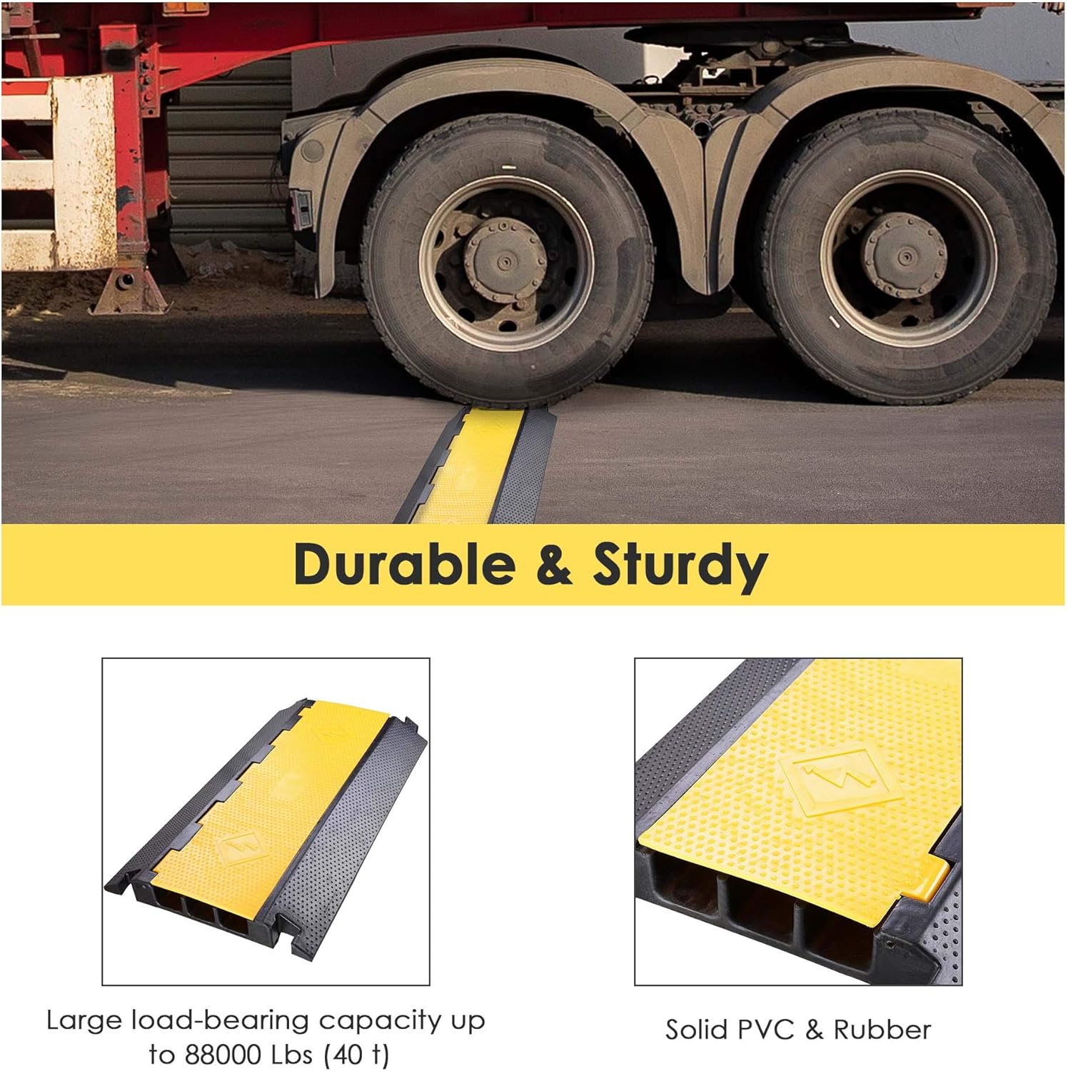3 Channel Rubber Cable Ramp Cover Cord Protector Driveway Speed Bumps 88000 Lbs Pack of 2 L7899
