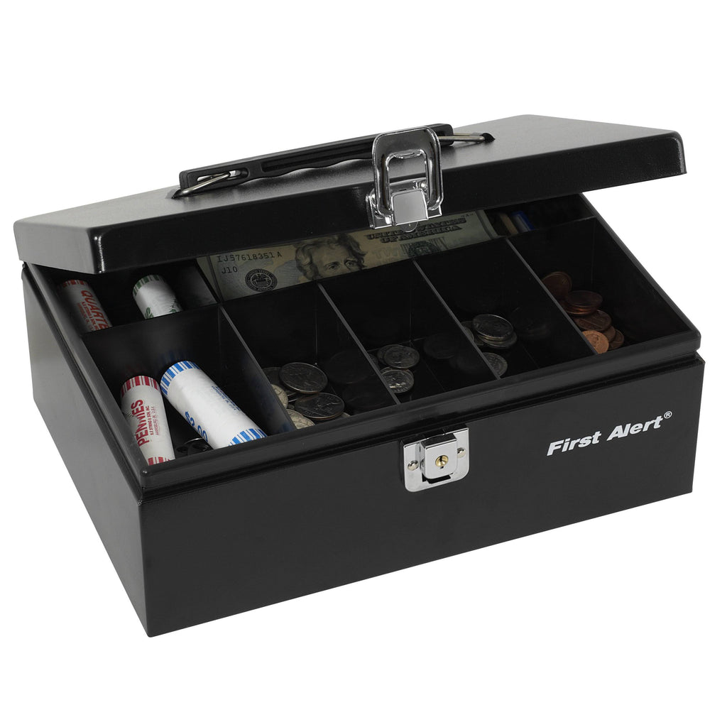 Black/Silver Locking Steel Cash Box W8726