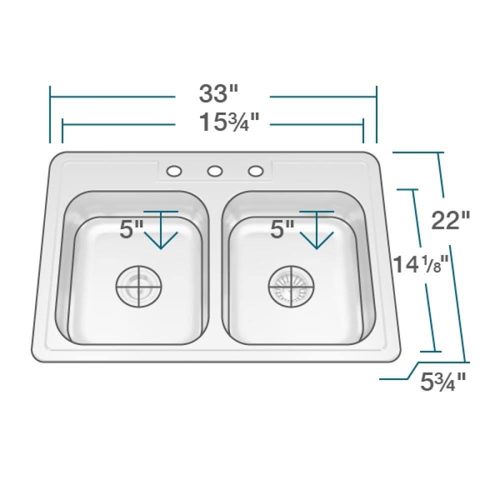 20 Gauge Stainless Steel Double Basin Drop-In Kitchen Sink M216