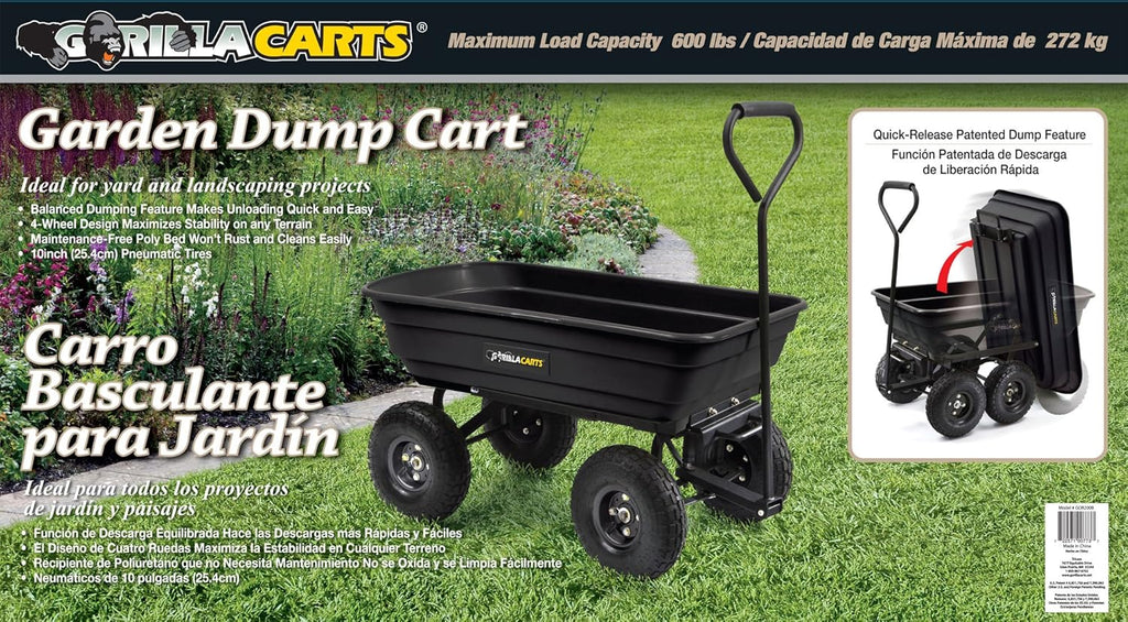 Poly Garden Dump Cart with Steel Frame and 10-Inch Pneumatic Tires U23273