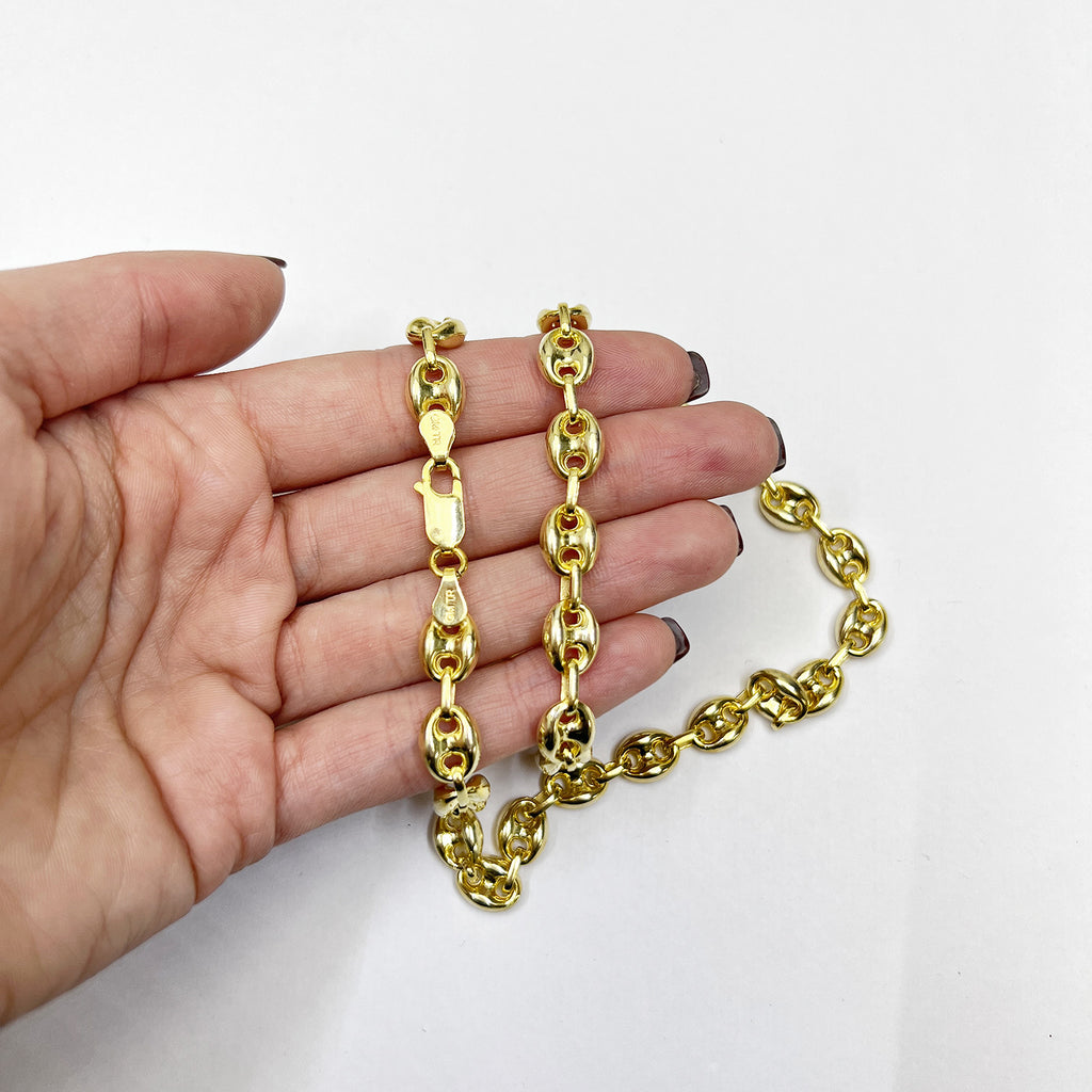 18K Yellow Gold Over Silver 8mm Anchor Chain Necklace 16"-24" F426