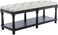 Grey Linen Tufted Bench with Shelf L524611