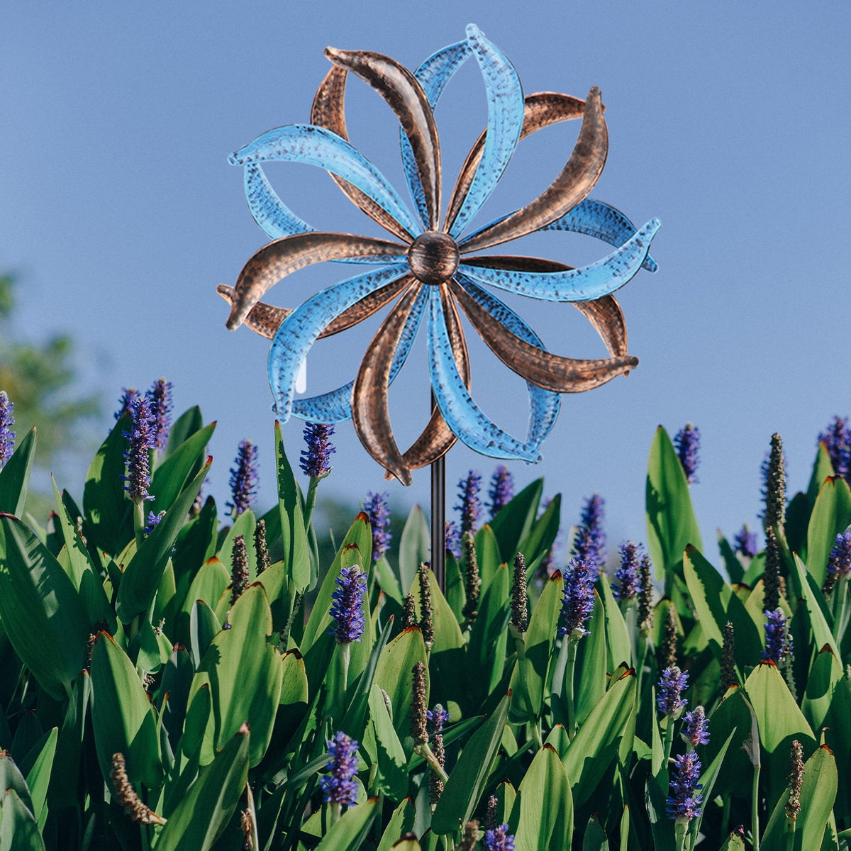 Blue Flower Metal Stake Wind Spinner K64342