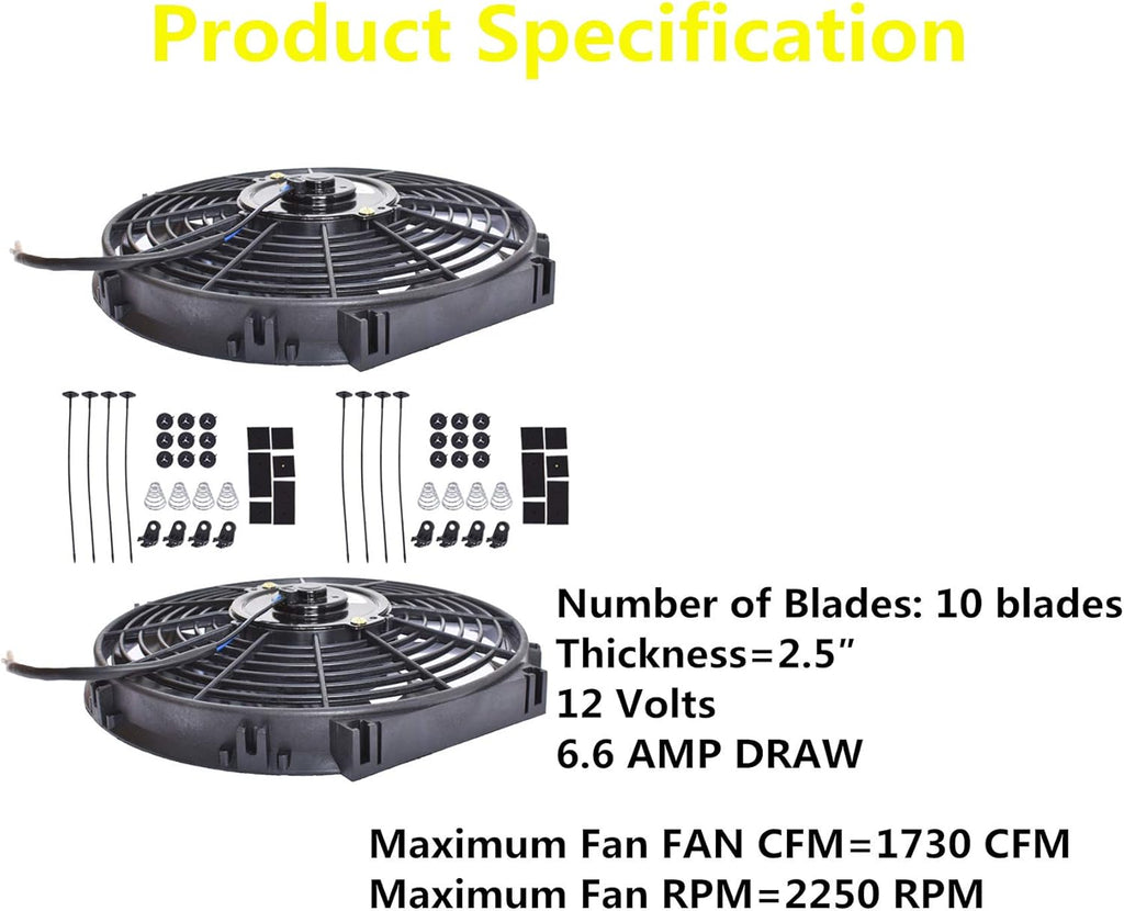 2 Set 12 inch Universal Electric Condenser Radiator Slim Cooling Fan U78398