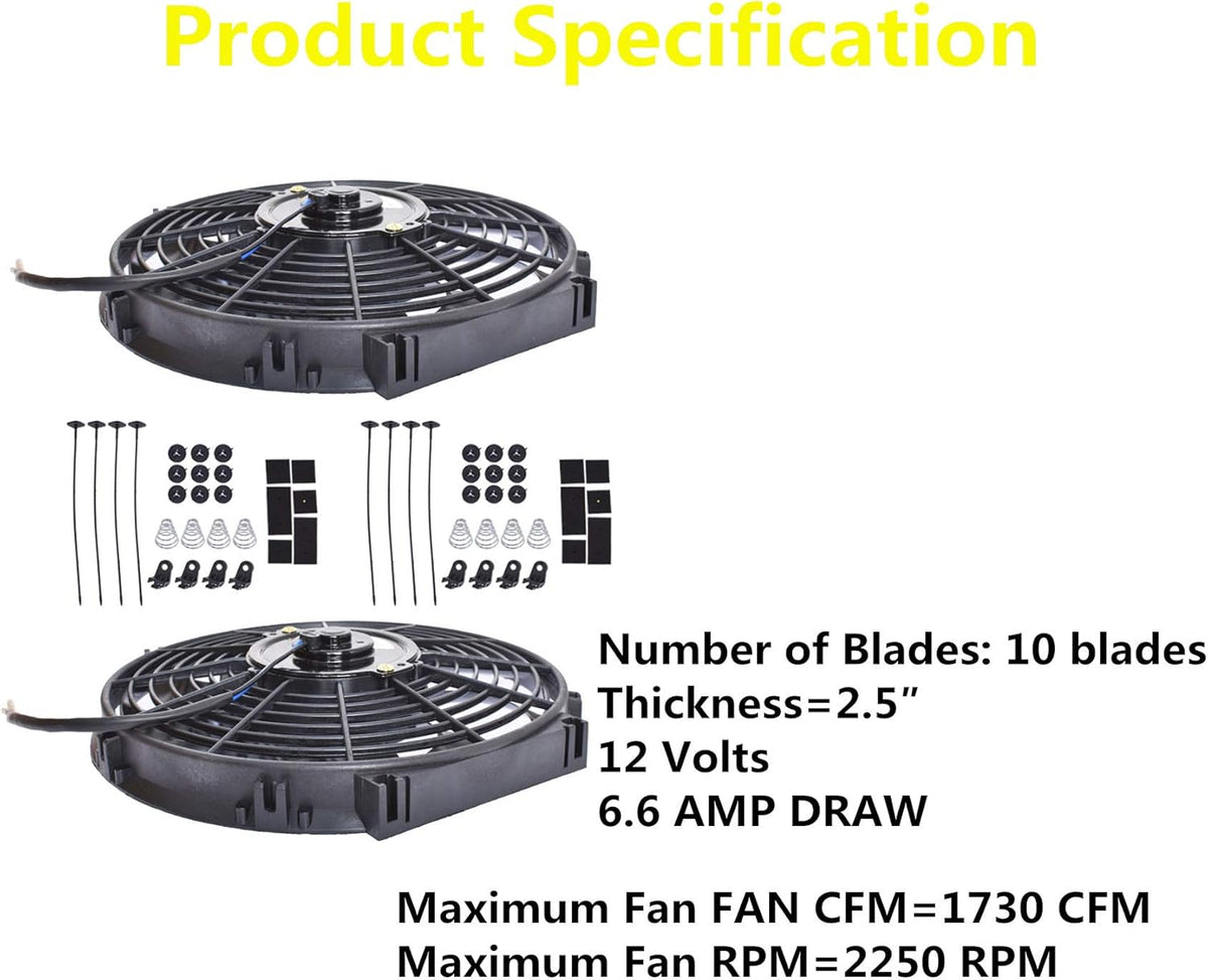 2 Set 12 inch Universal Electric Condenser Radiator Slim Cooling Fan U78398