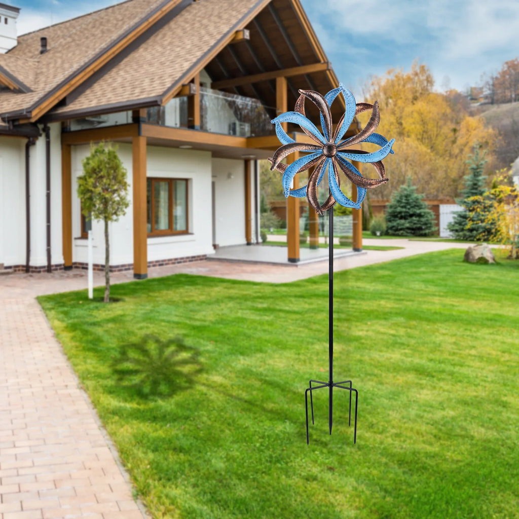 Blue Flower Metal Stake Wind Spinner K64342