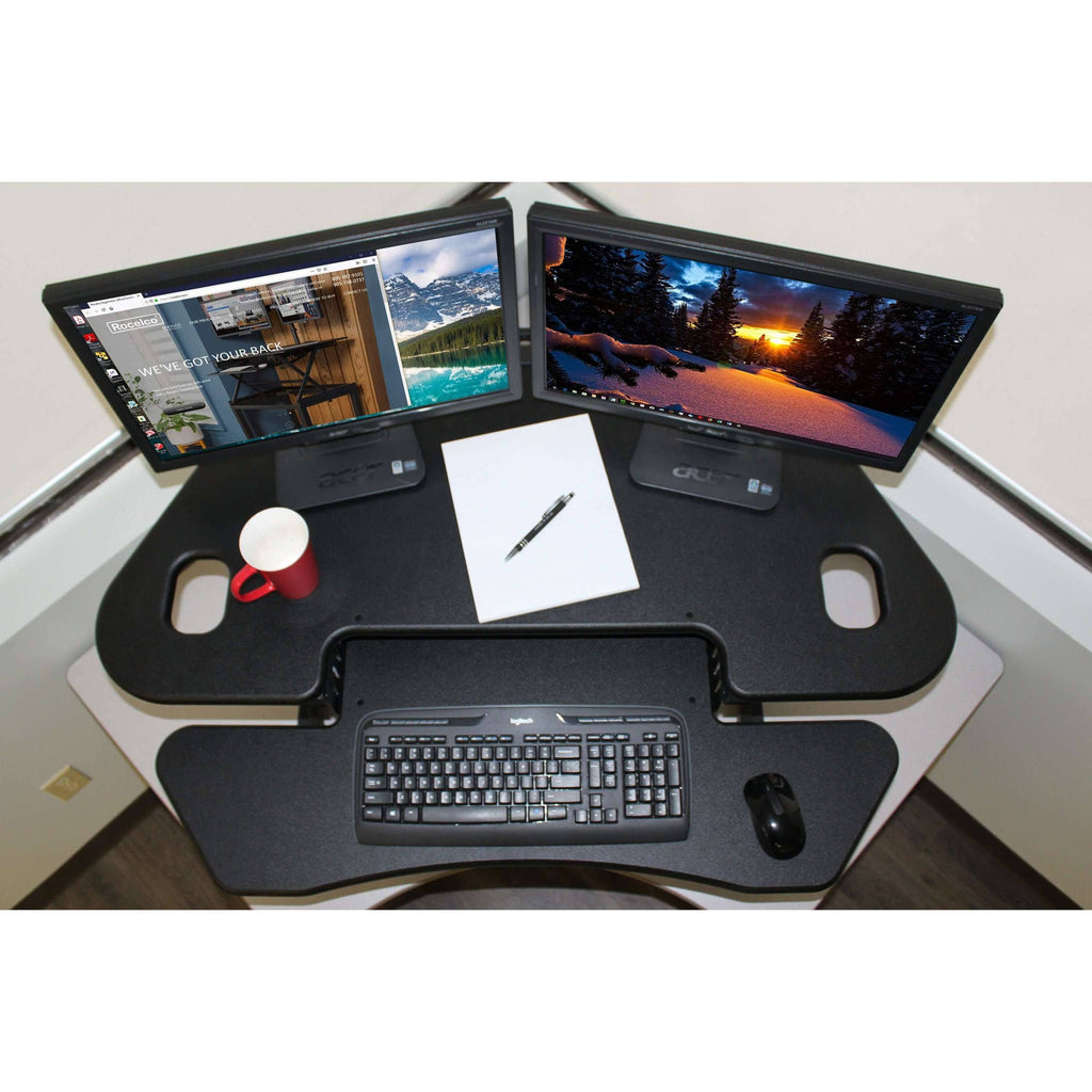 46x22 Height Adjustable Corner Standing Desk Converter with Anti Fatigue Mat N142785