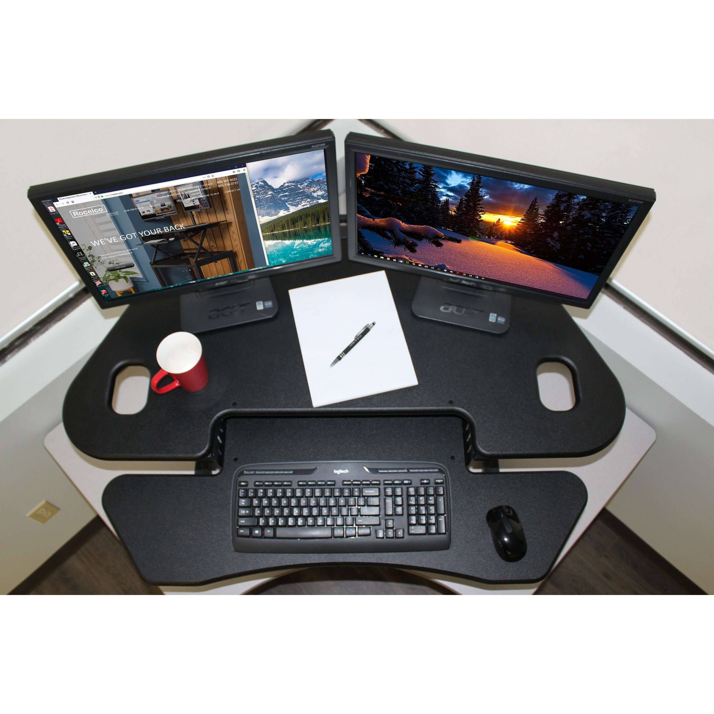 46x22 Height Adjustable Corner Standing Desk Converter with Anti Fatigue Mat N142785
