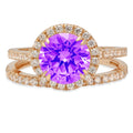 2.56ct Round Cut Purple Natural Amethyst 18k Yellow Gold Halo Ring T78926