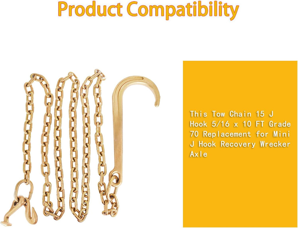 Grade 70 Tow Chain 5/16 x 10 FT with J Hook Recovery Pack of 2 W24538