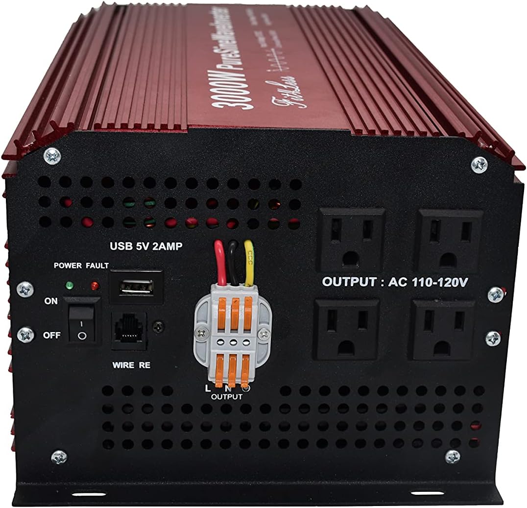 DC12V to AC110V60Hz Pure SINE Wave Power Inverter 3000W with LCD Wire Remote KIT B292