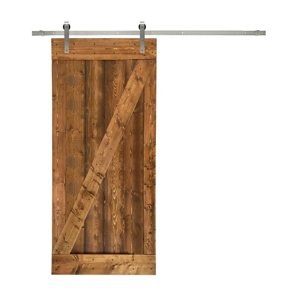 Red Walnut Stained Wood Interior Sliding Barn Door with Hardware Kit X352039