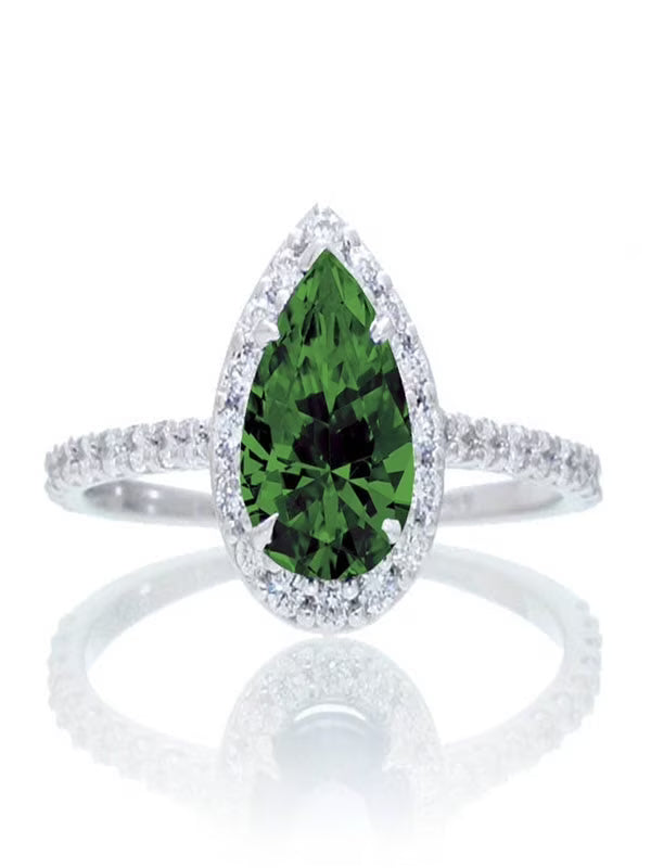 Pear Cut Emerald Engagement Ring on 10k White Gold E197