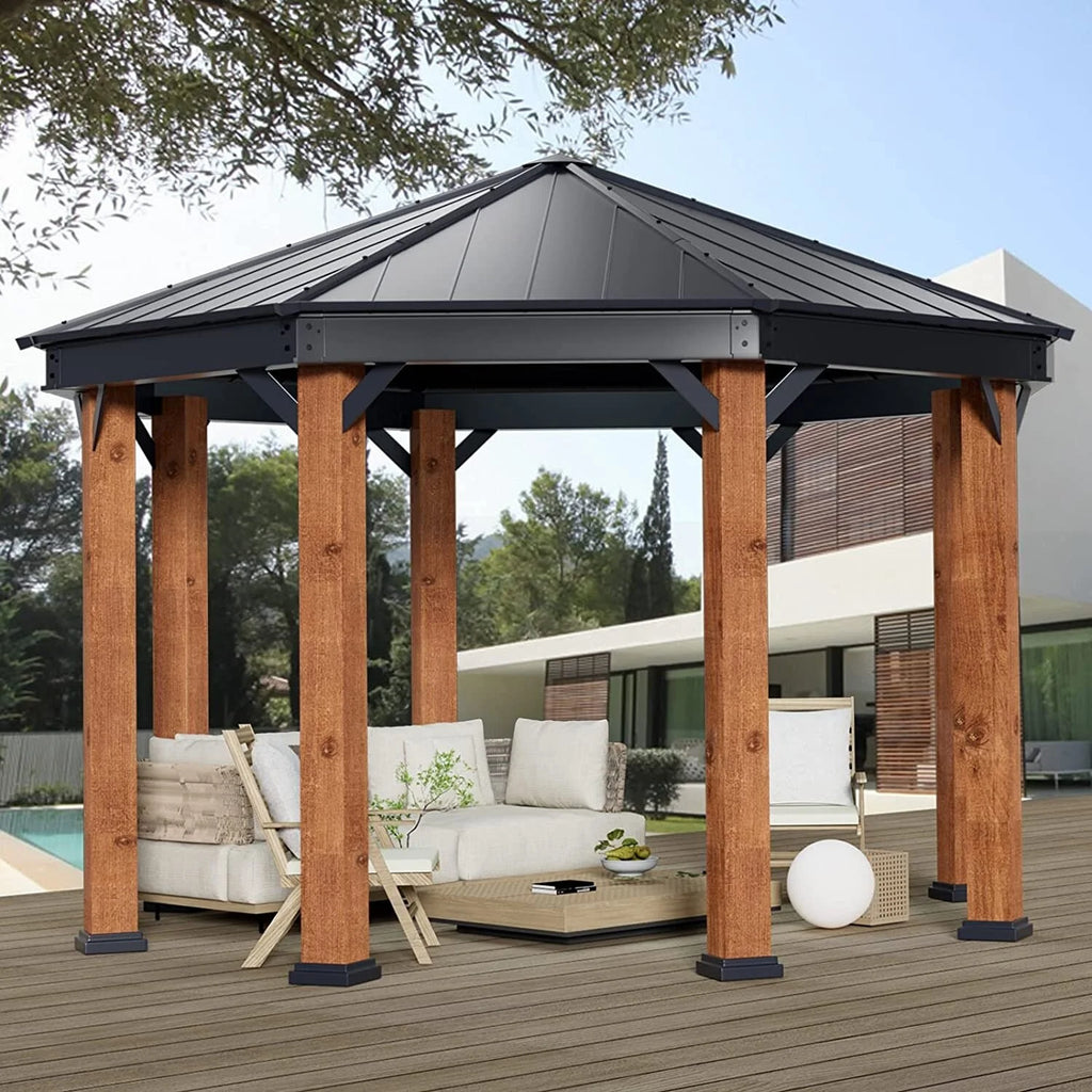 Outdoor Galvanized Steel Roof Gazebo Pergola with Privacy Curtains and Nettings N338937