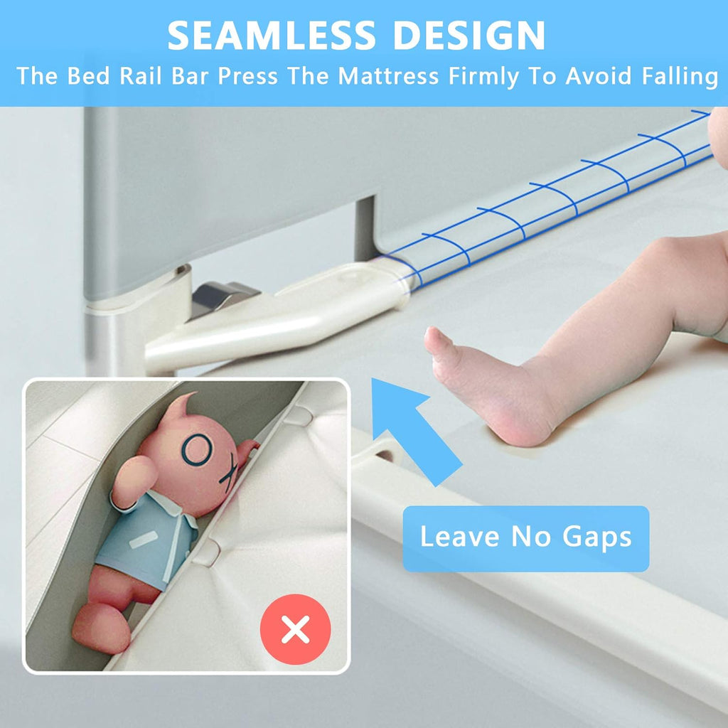 Extra Tall Safety Bed Guard for Kids, Collapsible Double Lock, Fits Queen Size Bed (1 Side) J854798