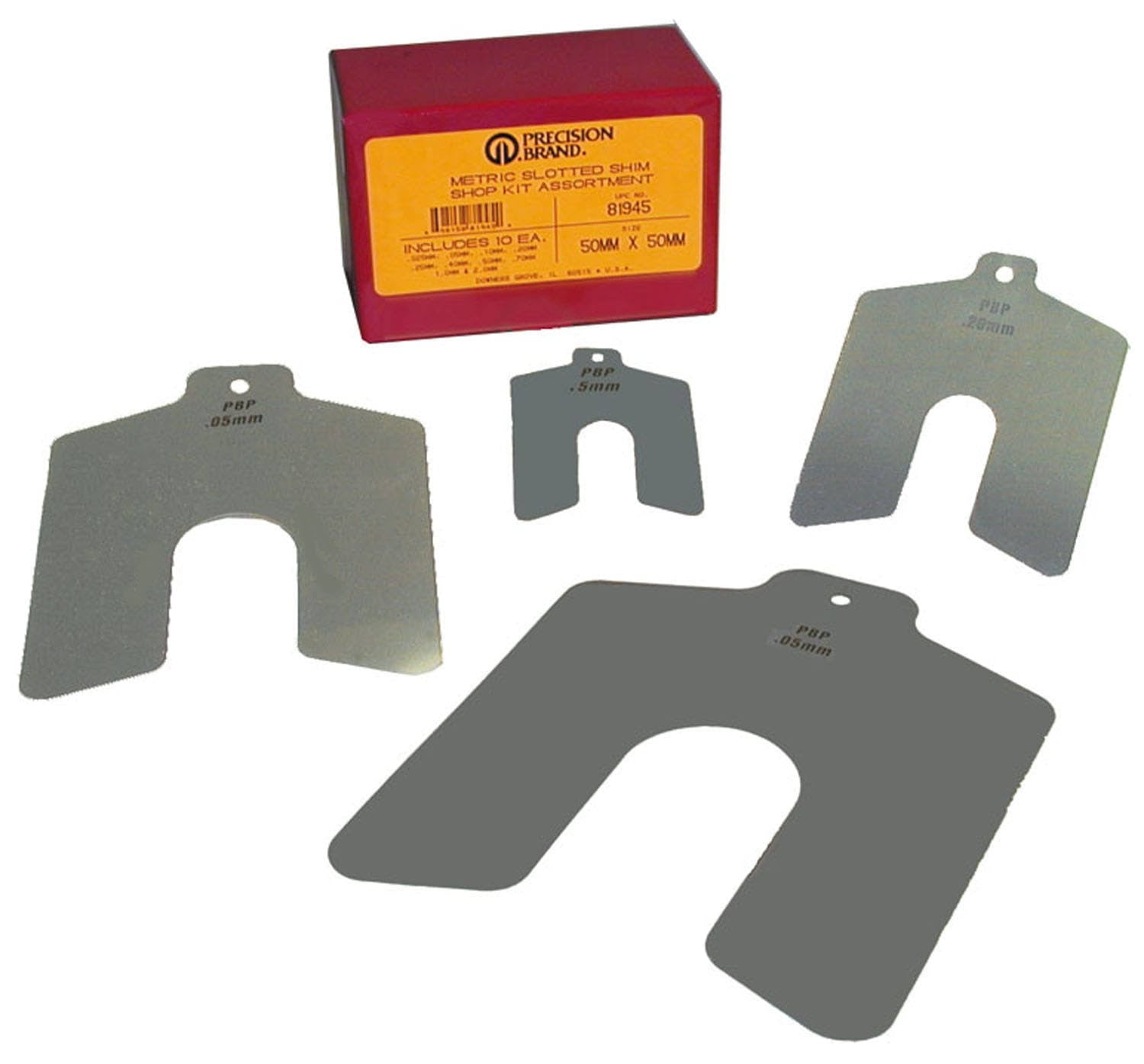 100mm x 100mm Stainless Steel Metric Slotted Shim, 100 Piece Kit U3004