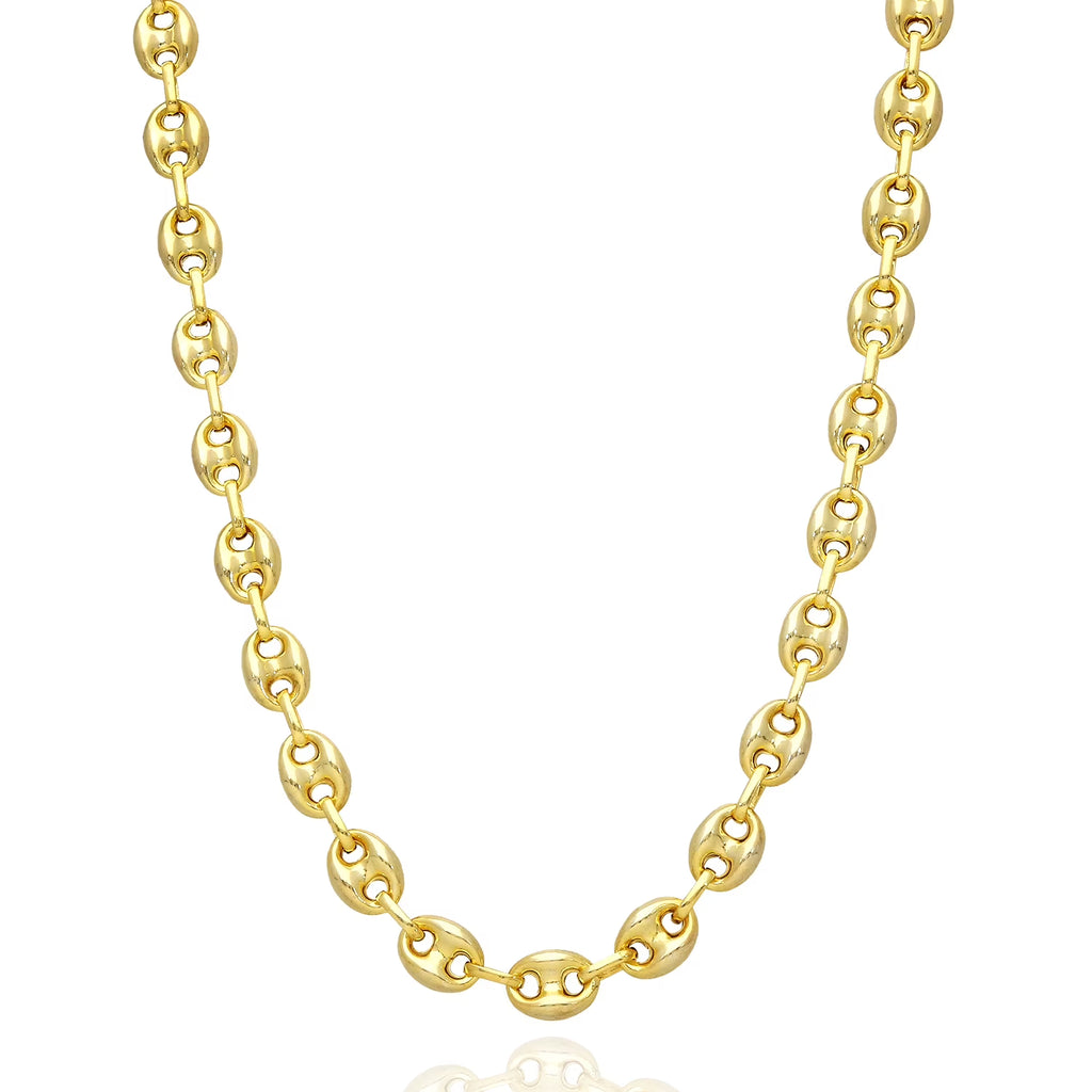 18K Yellow Gold Over Silver 8mm Anchor Chain Necklace 16"-24" F426