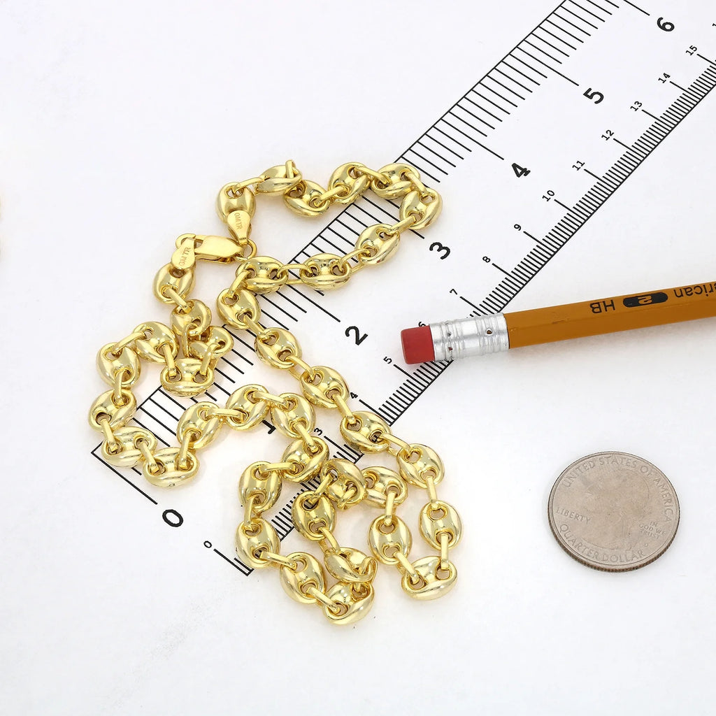 18K Yellow Gold Over Silver 8mm Anchor Chain Necklace 16"-24" F426