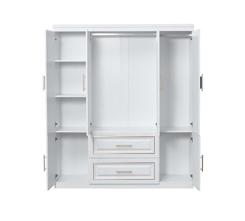 White 3 Door Wooden Wardrobe with Drawers X984980
