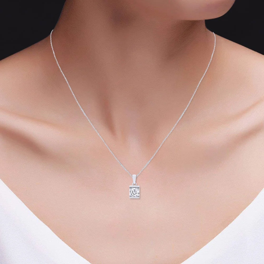 14K Solid White Gold 1ct Lab Created Moissanite Solitaire Pendant Necklace I807