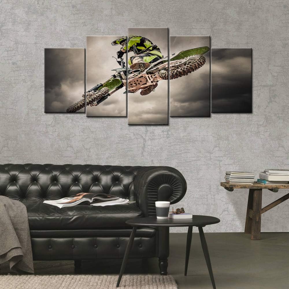 5 Pieces Canvas Prints Wall Art Motorcycle Racing Painting Sports Motocross Rider Poster Print Modern Man Boy's Bedroom Office Wall Decor Gallery Canvas Wrapped Artwork Ready to Hang Q352