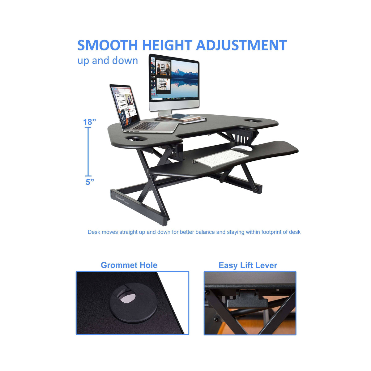 46x22 Height Adjustable Corner Standing Desk Converter with Anti Fatigue Mat N142785
