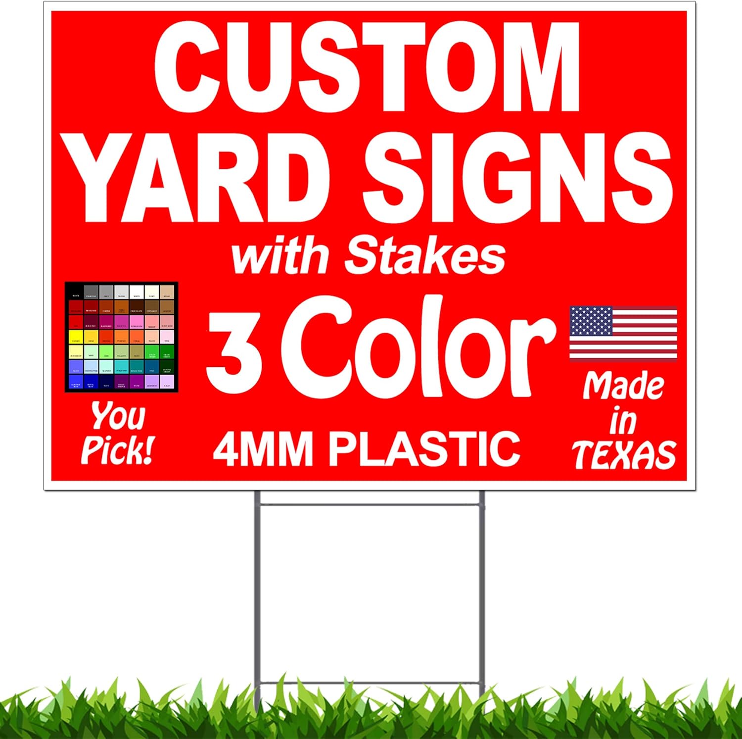 Custom Yard Signs 18"x12" Single Sided, Metal Stakes Included M678