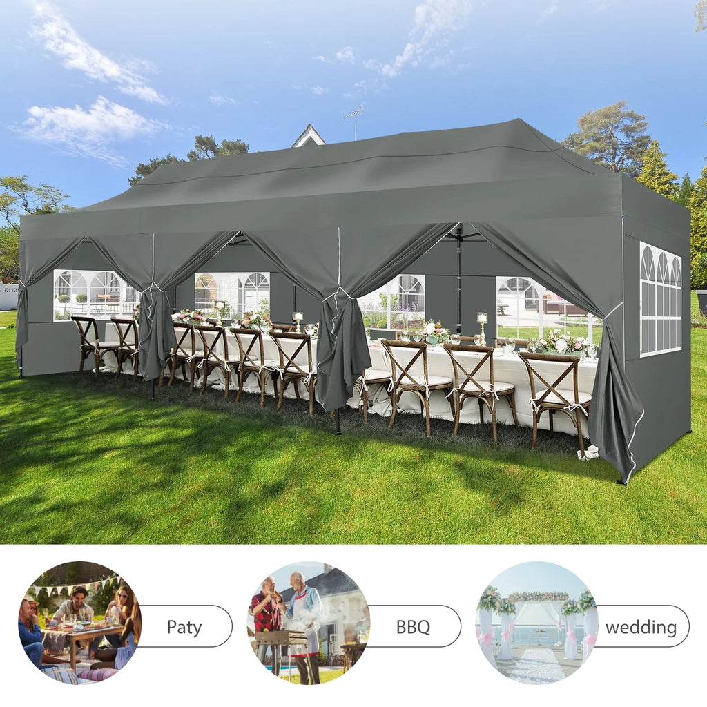 10'x30' Heavy Duty Pop Up Canopy Tent with 8 Removable Sidewalls, Grey K74495